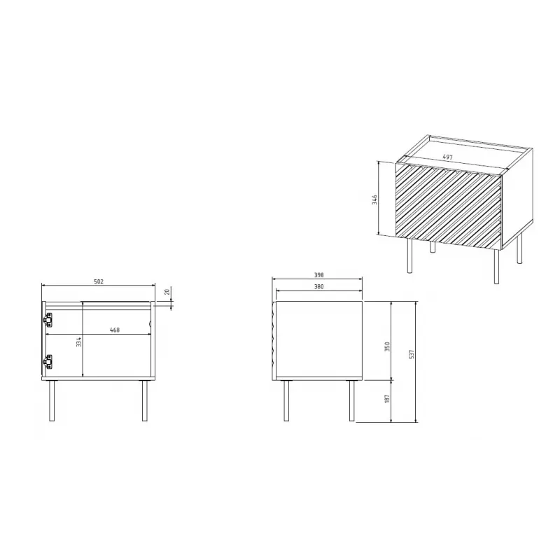 Nakties staliukas Cama ONDA 50x40x54 cm juodas MDF/medžio drožlių plokštė 2 vnt. rinkinys