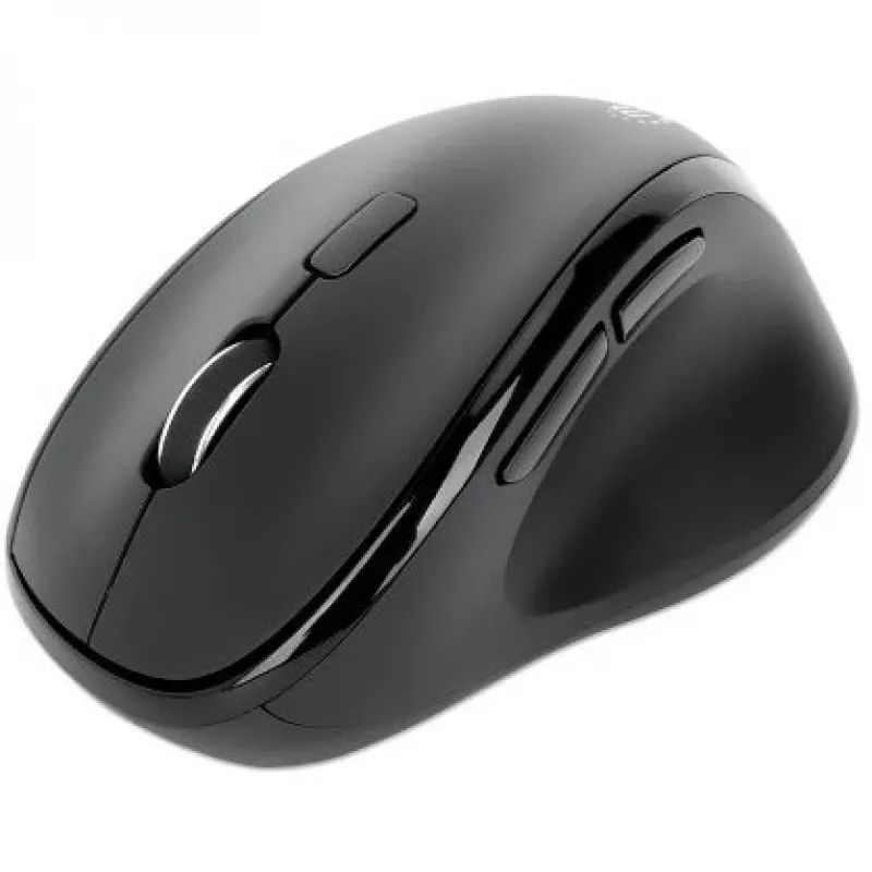 Manhattan ergonominė belaidė pelė dešinei rankai, reguliuojama 800/1200/1600 DPI, 2,4 GHz (iki 10 m), šeši mygtukai su slinkimo ratuku, kombinuotas USB-A ir USB-C imtuvas, juoda, AA baterija (įtraukta), trejų metų garantija