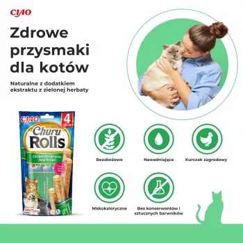 INABA Churu Rolls Vištienos receptas su tuno receptu – skanėstai katėms, 4x10 g