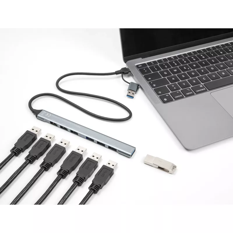 Delock 64273 plonas 7 prievadų USB šakotuvas, USB Type-C arba Type-A į 1x USB 5 Gbps Type-A + 6x USB 2.0 Type-A