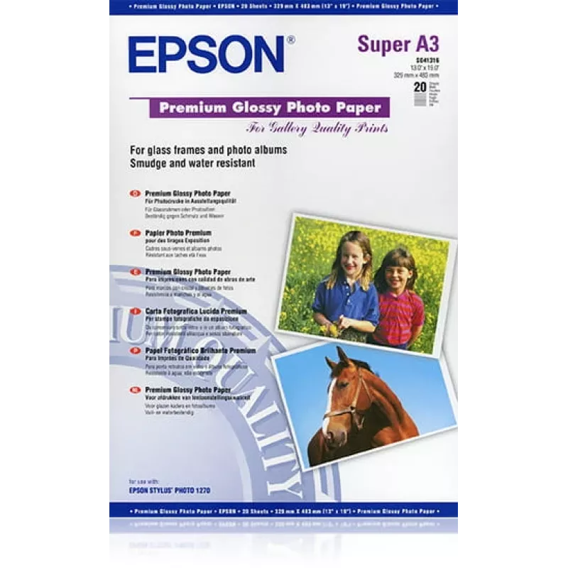 Epson Premium Glossy Photo Popierius, A3+, 250 g/m², 20 lapų