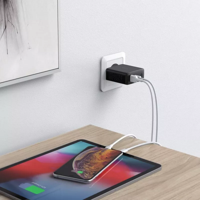 Sieninis įkroviklis Aukey PA-D3 2xUSB (1xUSB + 1xUSB C) Power Delivery 60W 5.4A