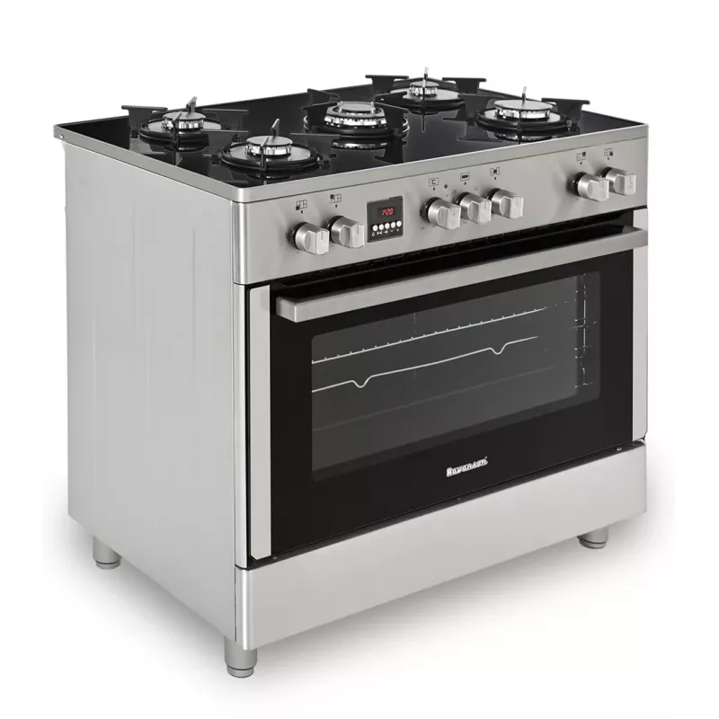 Laisvai pastatoma dujinė-elektrinė viryklė Ravanson KWGE-K90, 5 kaitvietės, 90 cm, inox