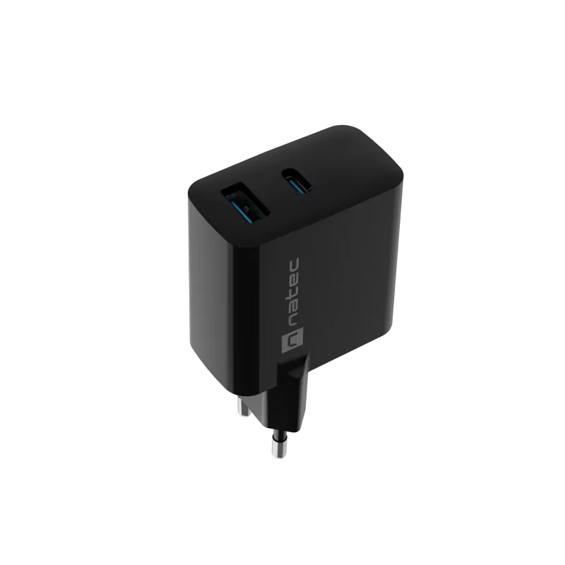 Įkroviklis NATEC NUC-2145, 65W, USB-C PD 3.0 + QC 3.0, 2x USB, 110–240V, juodas