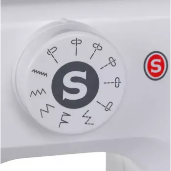 Pusiausiu automatinė siuvimo mašina SINGER M1005 — 11 siūlių, 4 mm dygsnio plotis, viršutinė užmetimo ritė, laisva rankovė, 2,5 kg