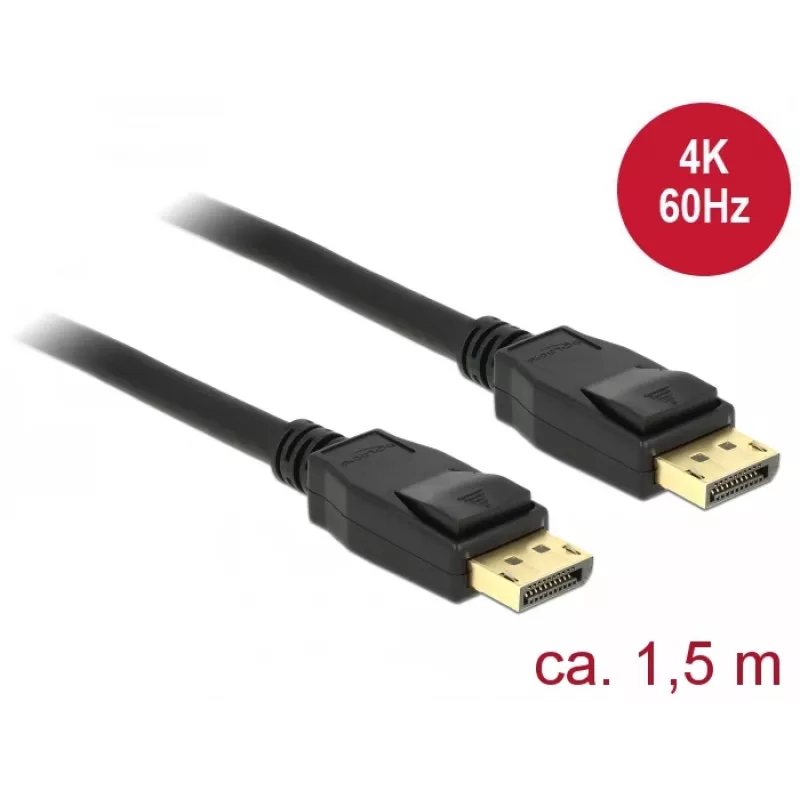 DeLOCK DisplayPort kabelis – DisplayPort (kištukas) į DisplayPort (kištukas) – 1,5 m – 4K palaikymas – juodas (85508)