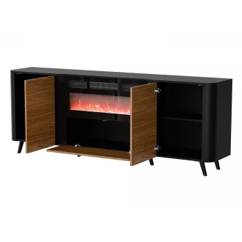 Komoda Cama Meble Volare 200 x 39 x 75 cm, juoda/riešutas, medžio drožlių plokštė, su elektriniu židiniu