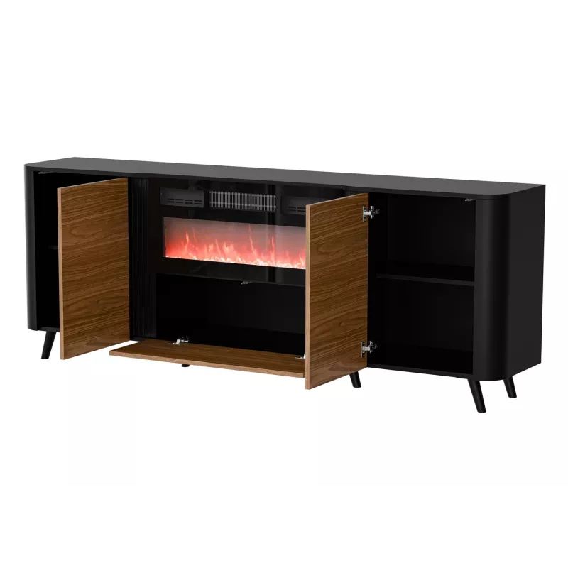 Komoda Cama Meble Volare 200 x 39 x 75 cm, juoda/riešutas, medžio drožlių plokštė, su elektriniu židiniu
