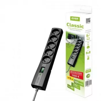 Ilgintuvas EVER CLASSIC 5 lizdų 3 m laidas 250 V 10 A su apsauga nuo viršįtampių (175 J) Juodas
