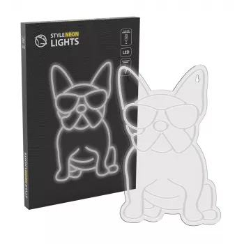 Neoninė lemputė MANTA SNL66WH French Bulldog White – dekoratyvinis LED neoninis šuo prancūzų buldogas baltas