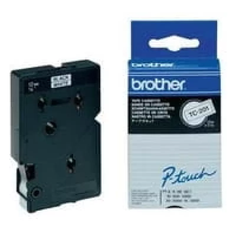 Brother blizgi laminuota etikečių juosta - 12 mm, juoda/balta, 10 vnt. pakuotė