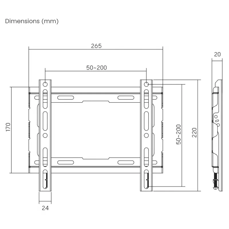 SBOX PLB-2222F-2 nejudamas televizoriaus laikiklis ant sienos, 23-43 colių, 45 kg, VESA 200x200