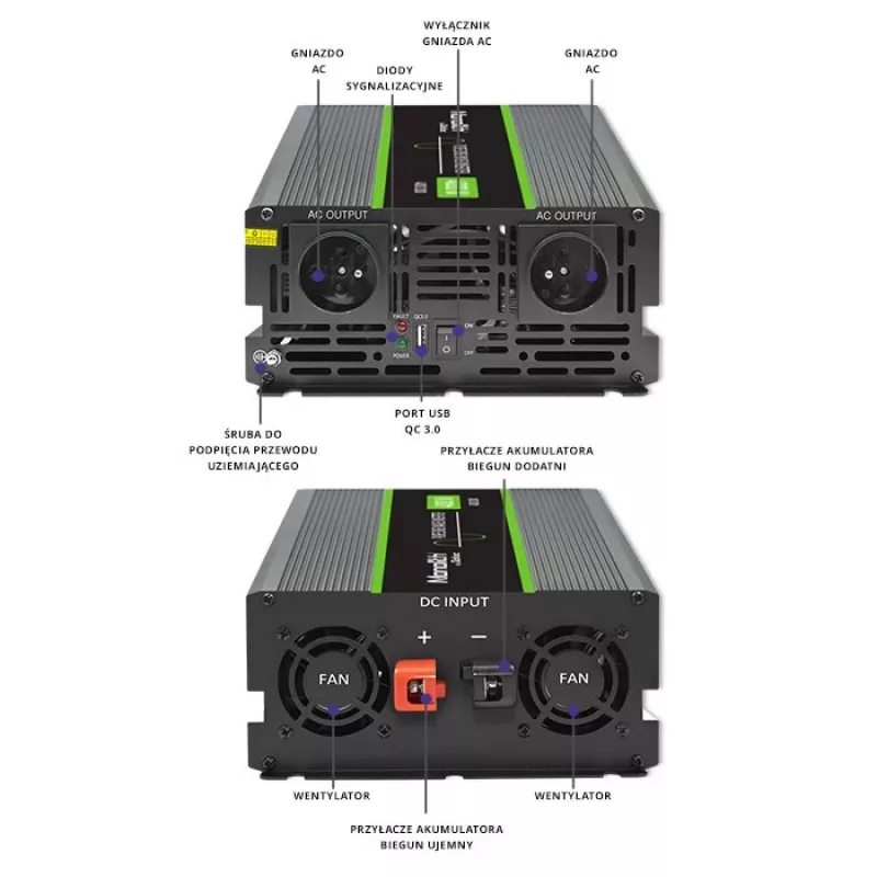 Qoltec Monolith automobilinis keitiklis 4000 W juodas