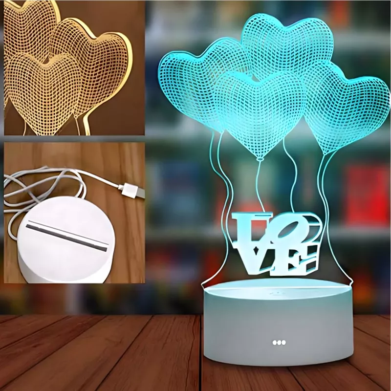 Nakties šviestuvas Extralink HOME 3D optinė iliuzija Keturios širdys USB lovos lempa