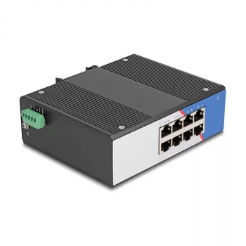 Gigabit Ethernet komutatorius DELOCK 80163, 8 prievadų RJ45 pramoninis jungiklis, nevaldomas, metalinis korpusas
