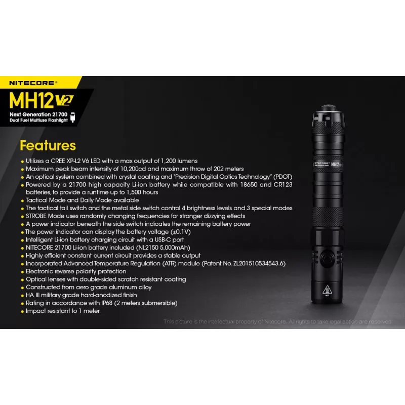 Rankinis žibintuvėlis Nitecore MH12 V2 juodas