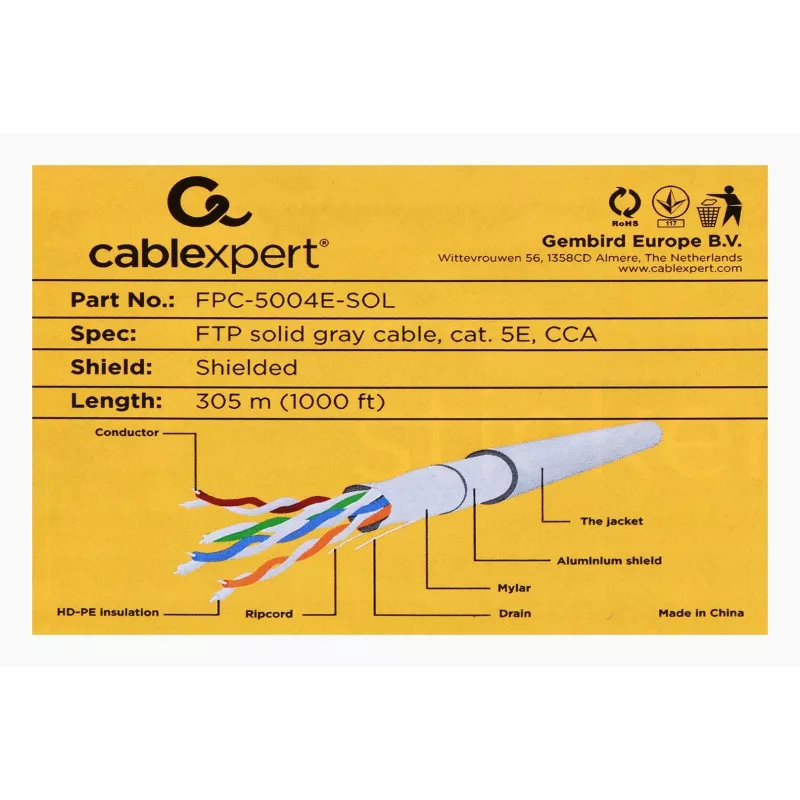 Gembird Cat5e tinklo kabelis, 305 m, pilkas