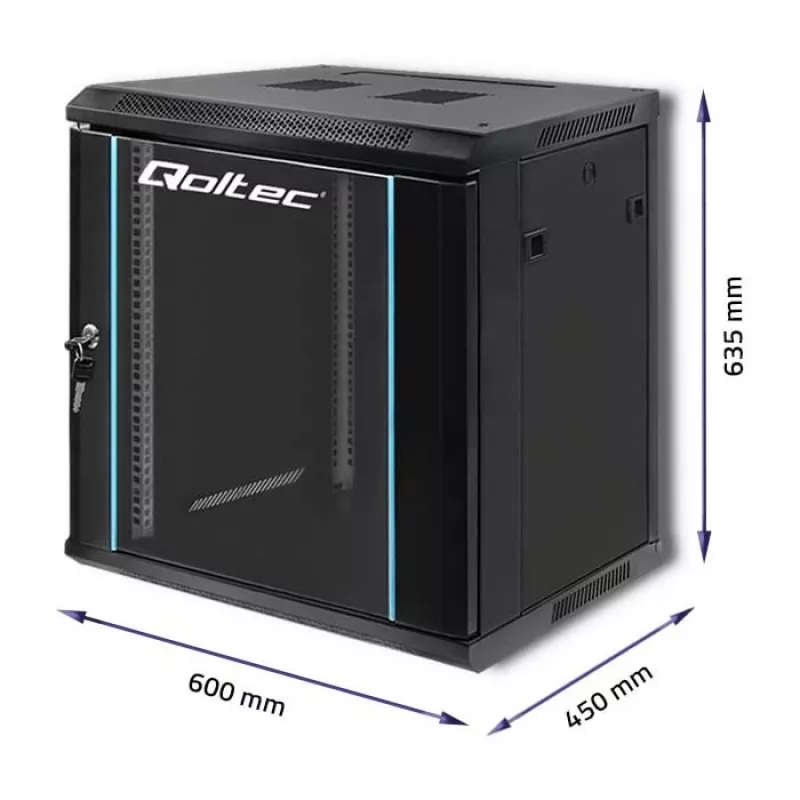 19 colių stelažo spinta QOLTEC 54464 12U 600x635x450 Juoda