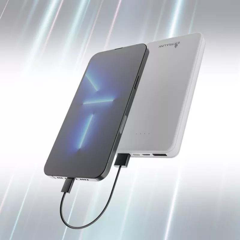 Power bank Extralink EPB-078W 10000 mAh baltas, USB-C, 10 W išėjimas, įkrauna iki 2 įrenginių