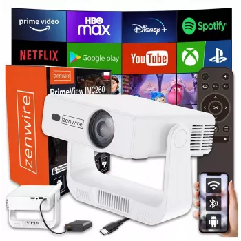 Nešiojamas projektorius zenwire IMC260 su Android 14, Wi‑Fi, 360° padėtimi, Full HD/4K įvestimi telefonui