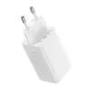 Sieninis įkroviklis Baseus GaN5 Pro 65W — USB + 2×USB-C (QC3.0, PD3.0) su 1 m USB-C laidu, baltas