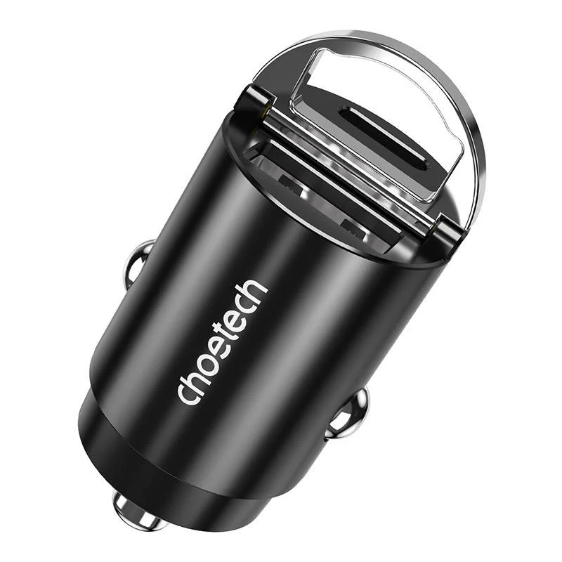 Automobilinis USB-C/USB-A įkroviklis CHOETECH TC0006 30W — palaiko QC3.0 ir PD3.0
