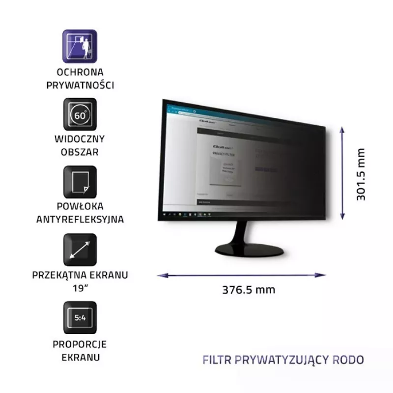 Qoltec 51053 privatumo filtras monitoriui 48,3 cm (19 inch)