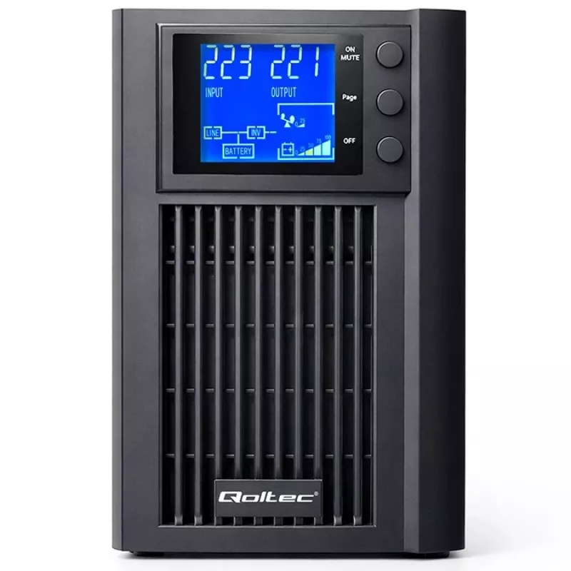 UPS QOLTEC Grynoji sinusinė banga 1kVA 800W su AVR ir LCD ekranu