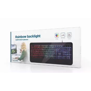 GEMBIRD KB-UML-03 belaidė multimedijos klaviatūra su apšvietimu, USB, juoda
