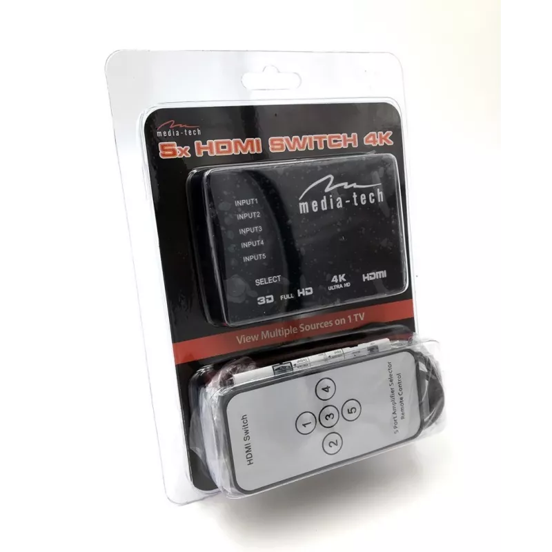 HDMI vaizdo jungiklis MEDIA-TECH MT5207, 3 HDMI įėjimai, 1 HDMI išėjimas, juodas