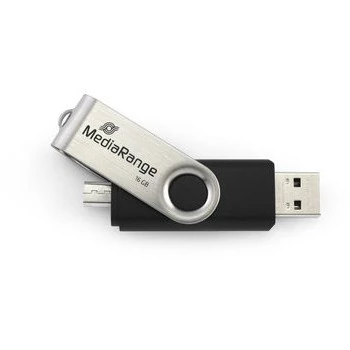 MEDIARANGE MR931-2 16 GB USB atmintukas su USB Type-A / Micro-USB, 2.0, 15 MB/s, pasukama kilpa, sidabrinis-juodas