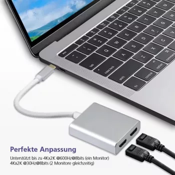 helos USB 3.1 Type-C skirstytuvas 288384 — 2x HDMI 4K, sidabrinis