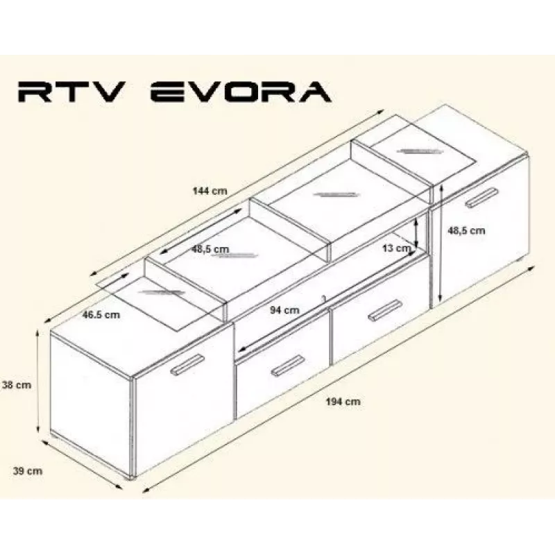 Cama TV stovas EVORA 200 wenge/baltas blizgus