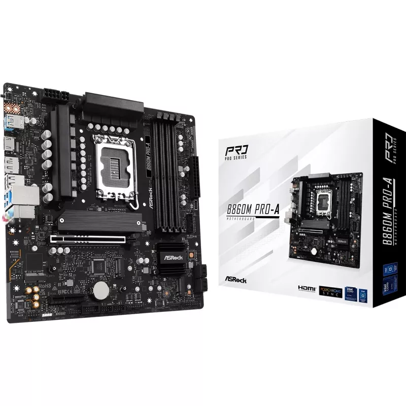 Motininė plokštė ASRock B860M Pro-A micro ATX — Intel B860, LGA 1851, DDR5, 4 DIMM, iki 256 GB, 2.5Gb Ethernet