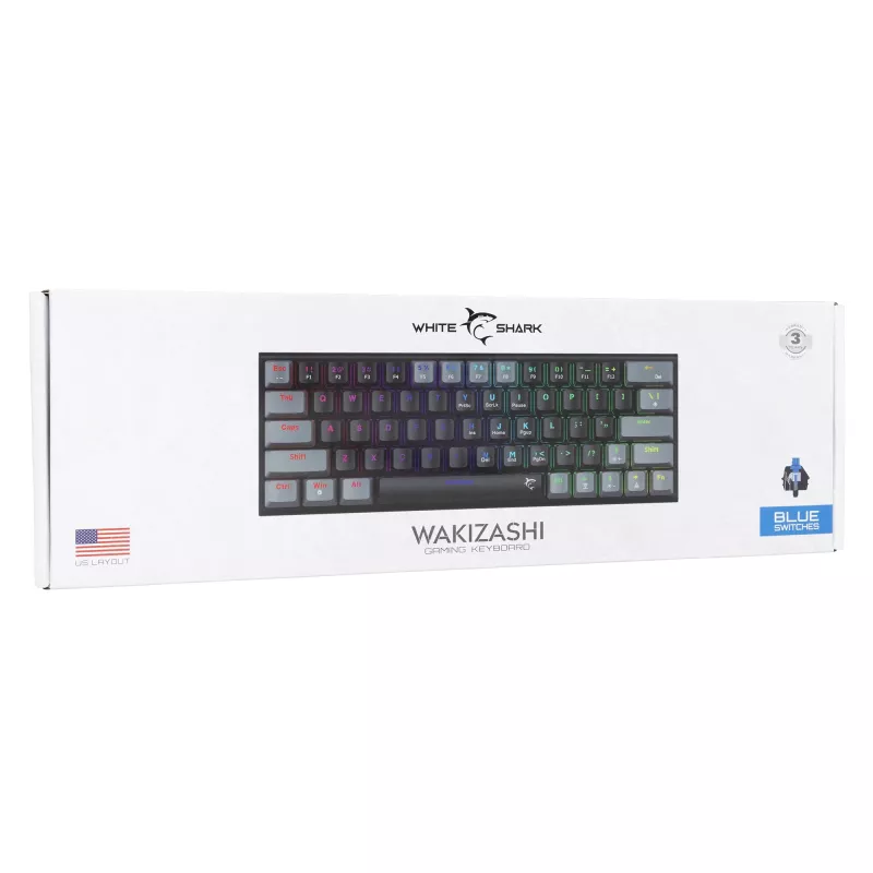 Mechaninė žaidimų klaviatūra White Shark Wakizashi GK-002121V2 – juodai pilkas rėmas, US Blue jungikliai