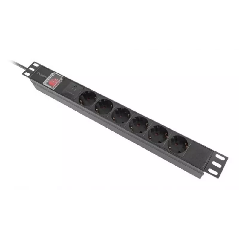 Rack PDU 19 colių LANBERG PDU-06F-0200-IEC-BK 1U 10A 6× Schuko 2 m