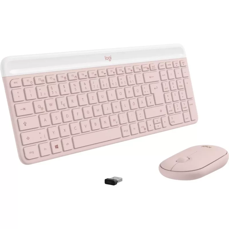 Belaidis klaviatūros ir pelės rinkinys Logitech Slim Wireless Combo MK470, QWERTY, rožinis (920-011314)