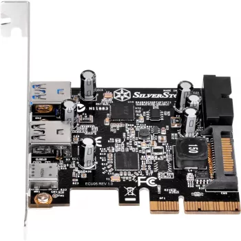 SilverStone ECU05 – USB adapteris – PCIe 2.0 x2 Low Profile – USB 3.1 Type C x 1 + USB 3.0 x 2 + USB 3.0 (vidinis) x 2 (SST-ECU05)