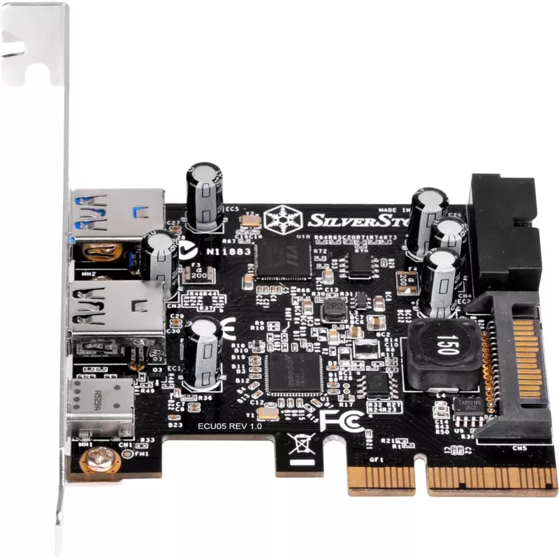 SilverStone ECU05 – USB adapteris – PCIe 2.0 x2 Low Profile – USB 3.1 Type C x 1 + USB 3.0 x 2 + USB 3.0 (vidinis) x 2 (SST-ECU05)