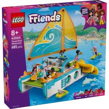 LEGO Friends kelionių laivo nuotykių rinkinys 42664 – 685 detalės, 4 mini lėlytės, nuo 8 metų, 260×190×320 mm