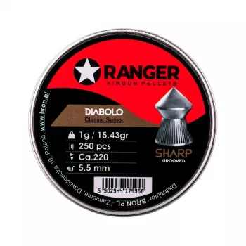5.5 mm RANGER Diabolo Professional Sharp Grooved Point 250 šratų dėžutė