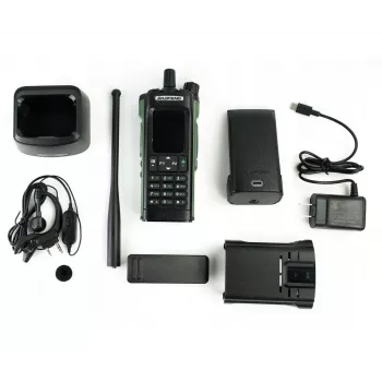 Nešiojama racija Baofeng DM-32E – VHF 144–146 MHz, UHF 430–440 MHz, AIRBAND RX 108–136 MHz, 2200 mAh, DMR/FM, GPS+APRS