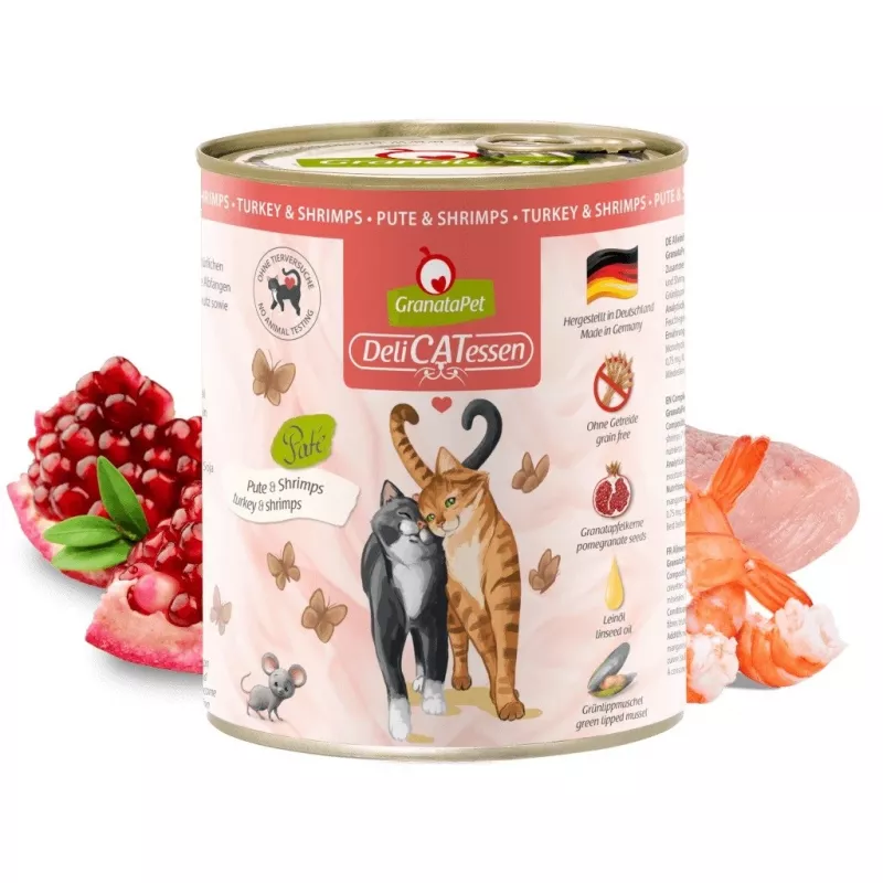 Šlapias kačių ėdalas Fox4Pets GRANATAPET DeliCATessen Turkija ir krevetės, be grūdų, 800 g, pilnavertis suaugusioms katėms
