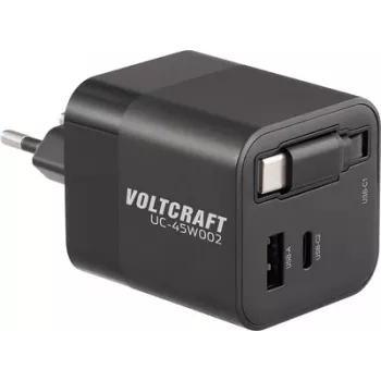 VOLTCRAFT UC-45W002 USB įkroviklis 45 W 1x USB-A, 2x USB-C® USB PD juodas vidaus naudojimui GaN, USB Power Delivery (USB-PD), greitasis įkroviklis (VC-17330925)