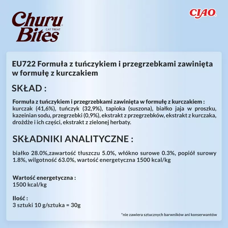 INABA Churu Bites vištiena su tunu ir jūros šukutėmis – skanėstai katėms – 3x10 g