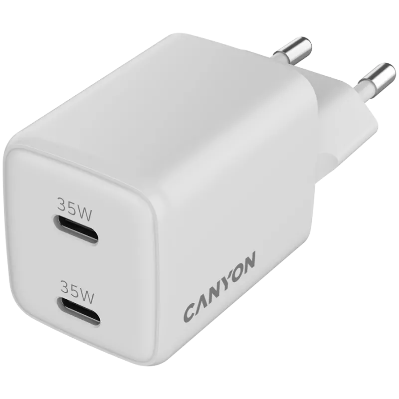 Įkroviklis Canyon CU35CC belaidis greitasis įkrovimas 35 W, 2×USB-C, vidaus naudojimui