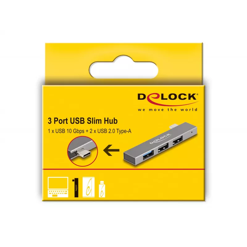 DeLOCK 3 prievadų plonas USB šakotuvas USB Type-C 10 Gbps 2 x USB 2.0