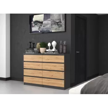 Komoda Top e shop M8 140 ANT/ART su 8 stalčiais, Antracitas/Ąžuolas, 1380×400×970 mm