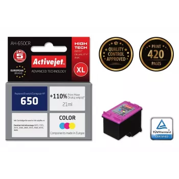 Activejet AH-650CR kasetė (pakeičia HP 650 CZ102AE; Premium; 21 ml; spalvota)