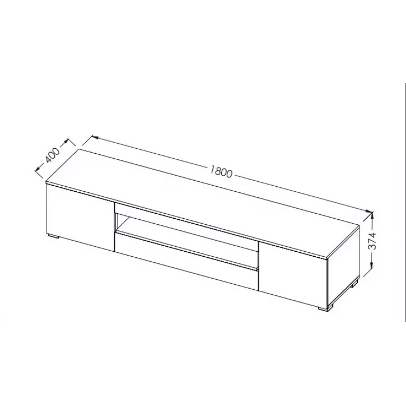 TV stovas cama meble VIVA 180 – 1800×400×370 mm, juodas viršus, juodas rėmas, balti akcentai